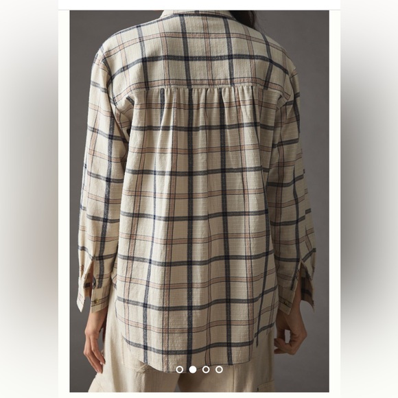 Anthropologie Pilcro Buttondown Plaid Shirt in Neutral Motif Size Small - Picture 3 of 10